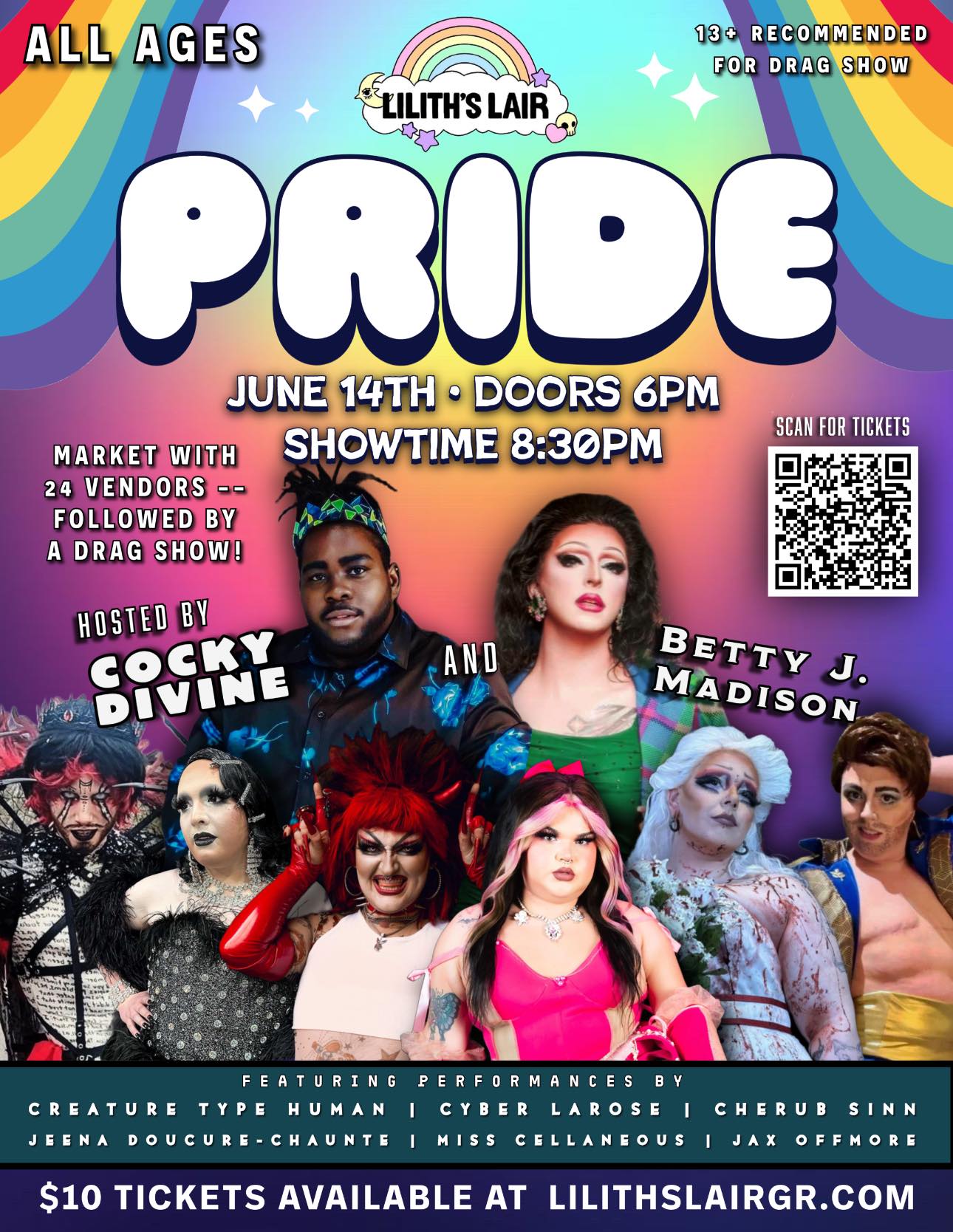 Show poster for Lilith's Lair Pride Party.